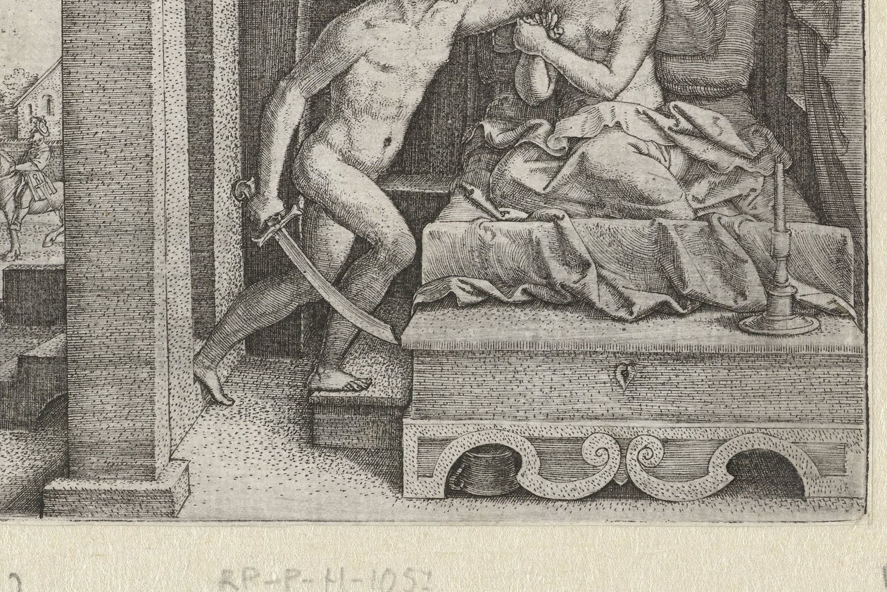 Sextus raiskaa Lucretian miekan uhalla Tarinoita varhaisen Rooman historiasta (sarjan nimi) tekijältä Georg Pencz