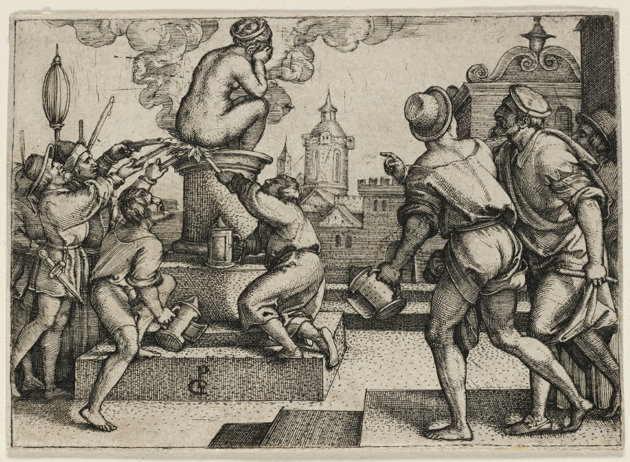 Kurtisaani rangaistaan Tarinasta Taikuri Virgiliasta tekijältä Georg Pencz