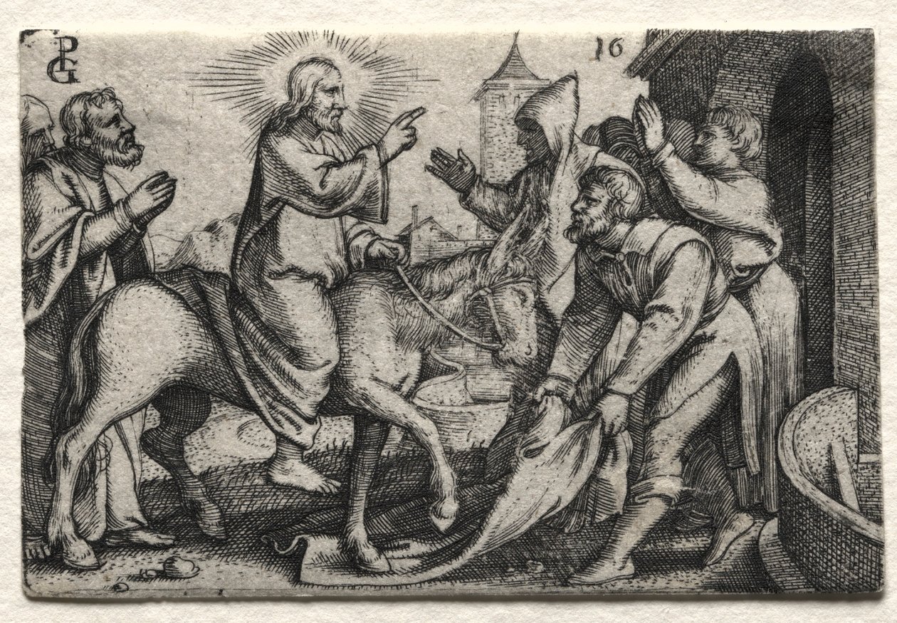 Jeesuksen Kristuksen elämä: Kristus astuu Jerusalemiin, n. 1534-35. tekijältä Georg Pencz