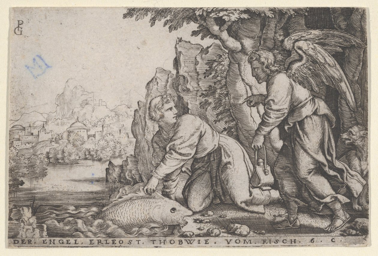 Tobiolus saa kalan, Tobiaksen tarina, 1543. tekijältä Georg Pencz