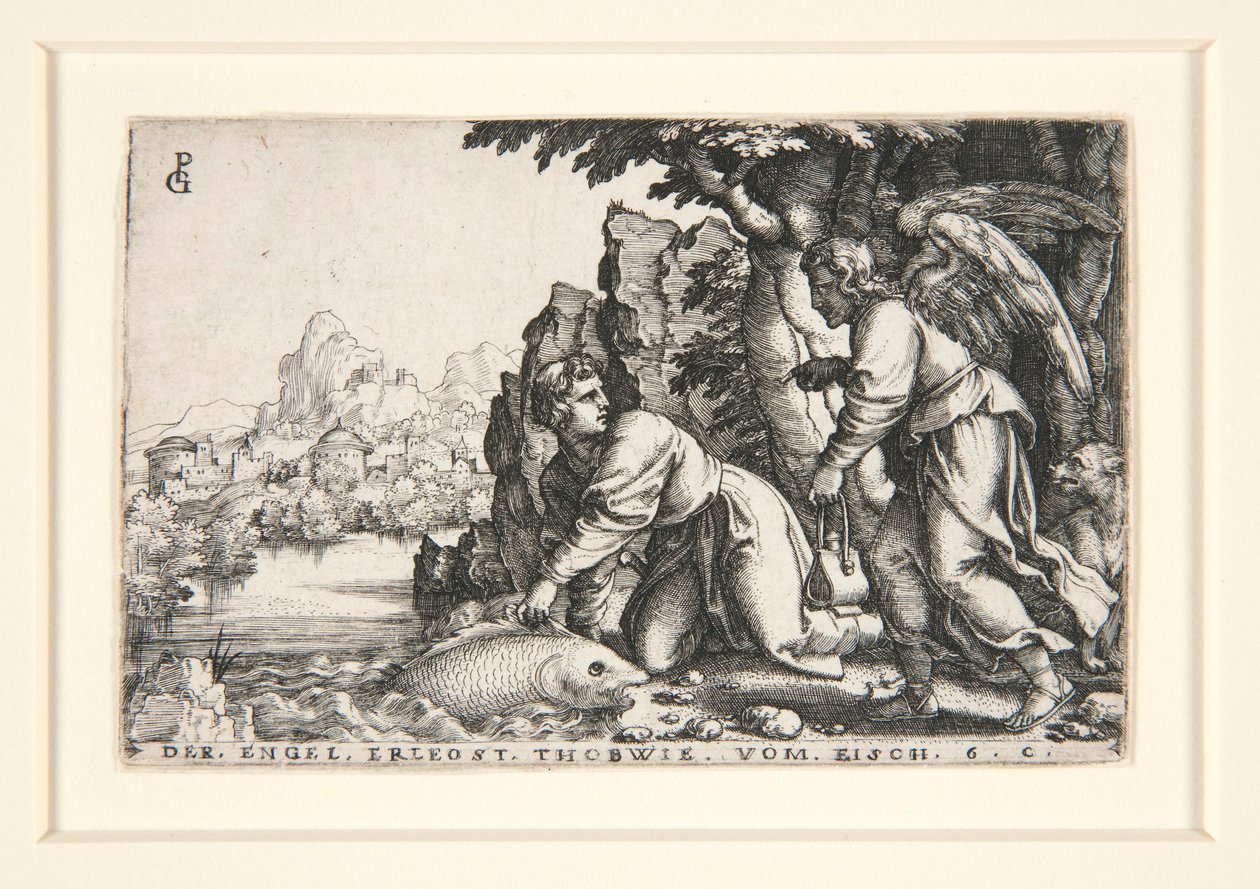 Tobit ja enkeli, pl. 5 sarjasta The Story of Tobit tekijältä Georg Pencz