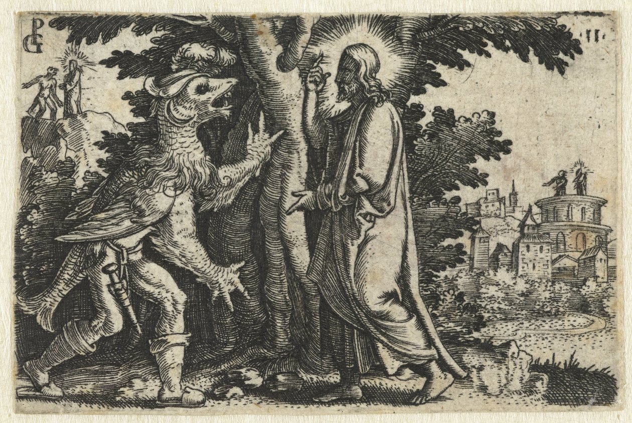 Kristuksen kiusaus paholaisen toimesta Kristuksen elämä (sarjan nimi) tekijältä Georg Pencz