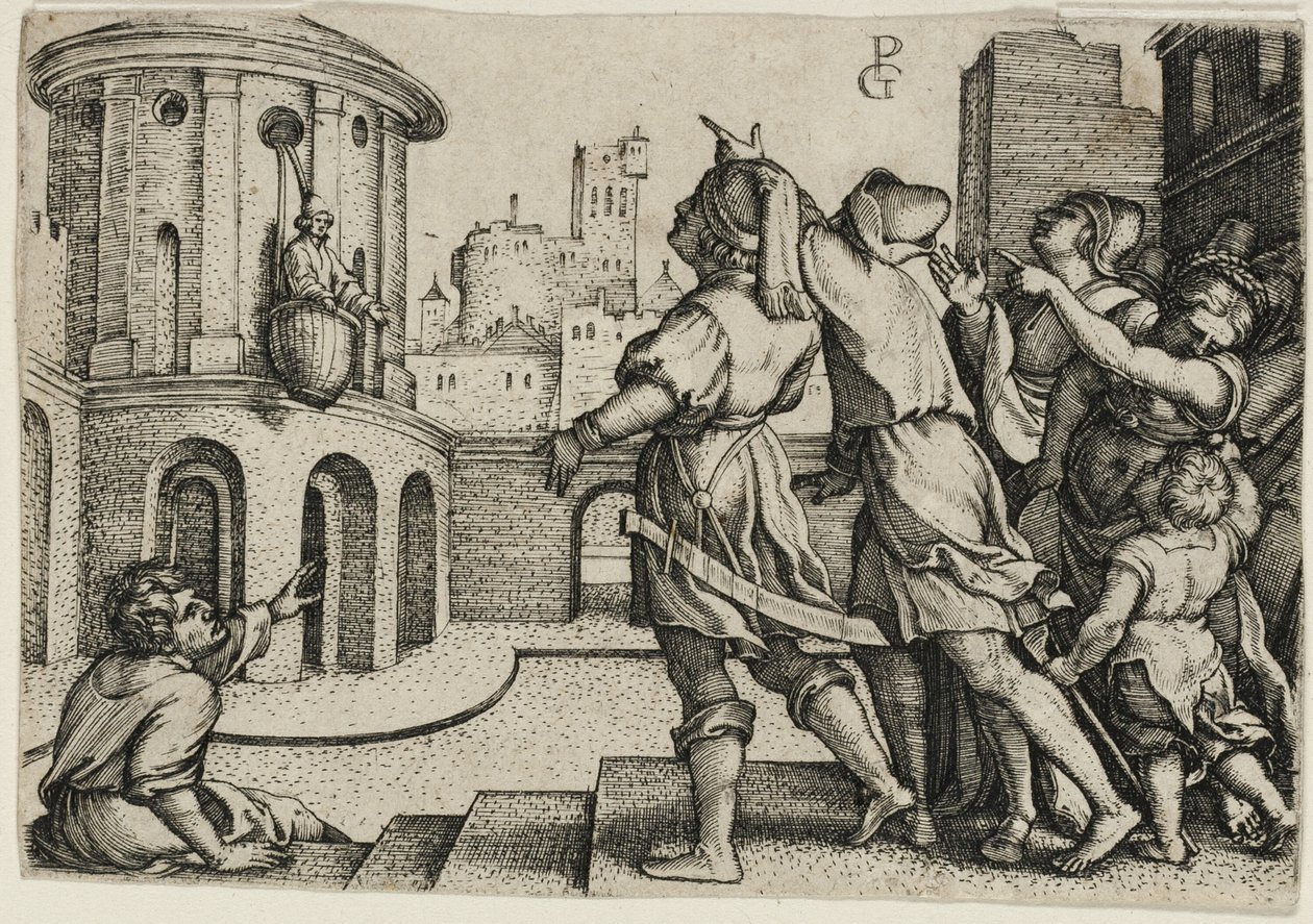 Virgil ripustettu koriin, kopio tekijältä Georg Pencz