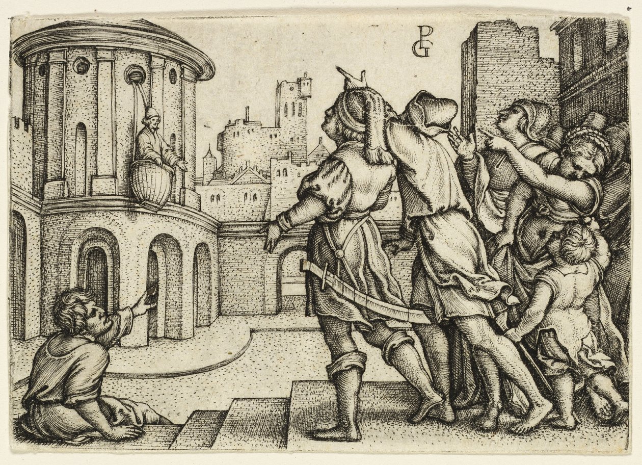 Virgil taikuri roikkuu korissa tekijältä Georg Pencz