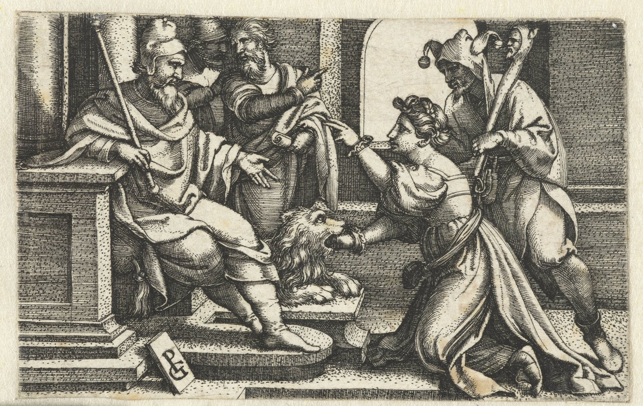 Nainen julistaa syyttömyytensä valan alla totuuden suu Bocca della Verita tekijältä Georg Pencz