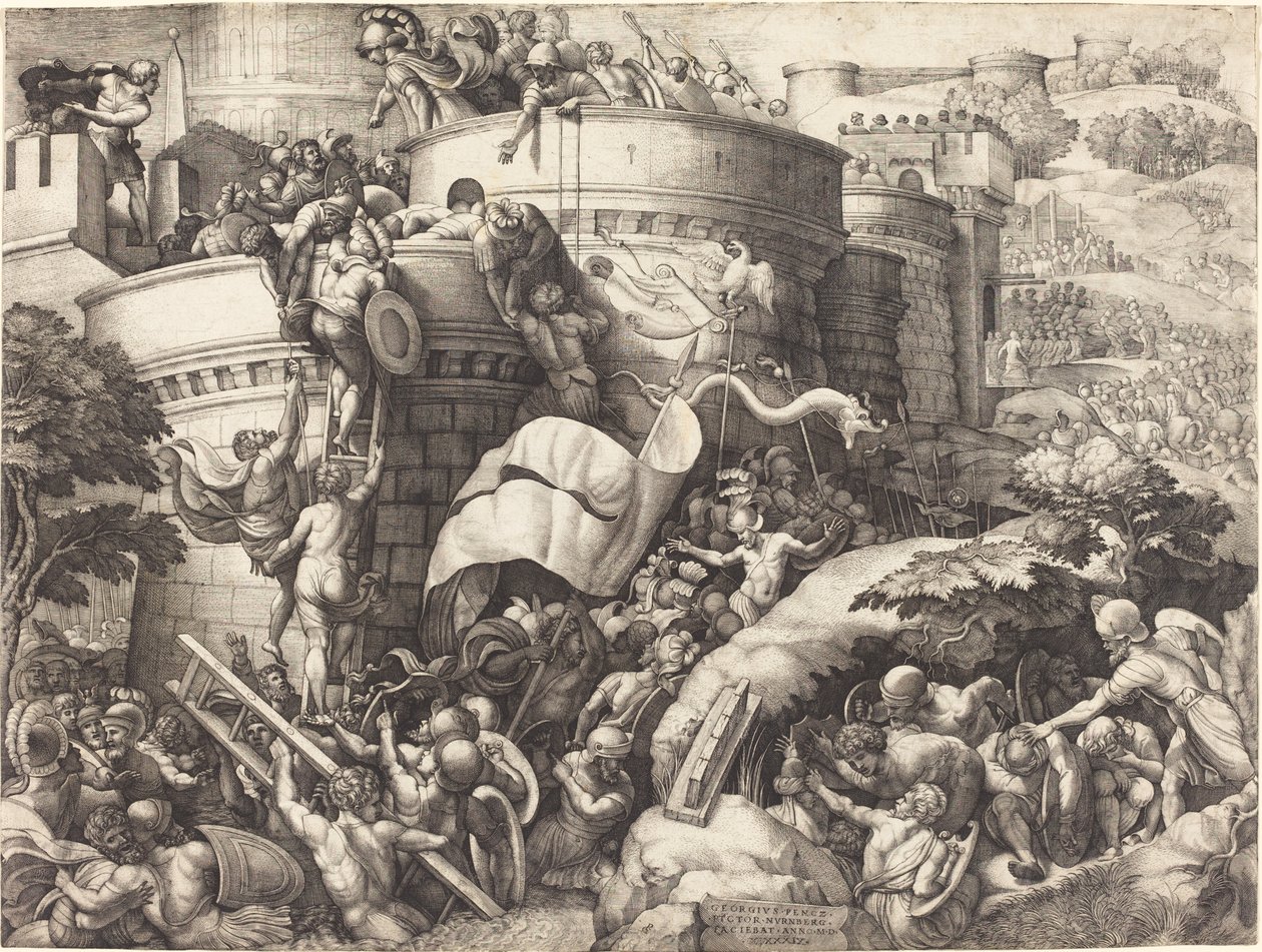 Cartagenan valtaaminen tekijältä Georg Pencz after Giulio Romano
