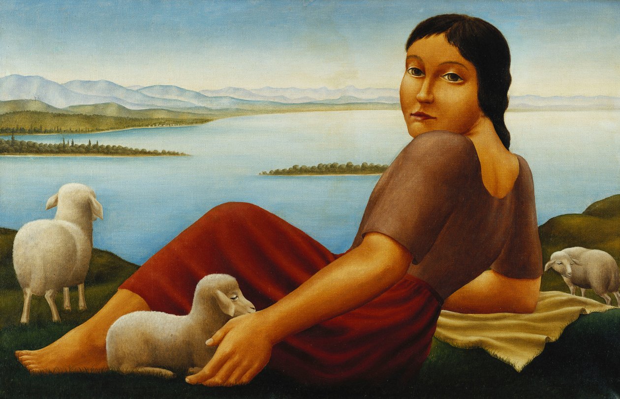 Tyttö lampaiden kanssa; Tyttö lampaiden kanssa, 1923 tekijältä Georg Schrimpf