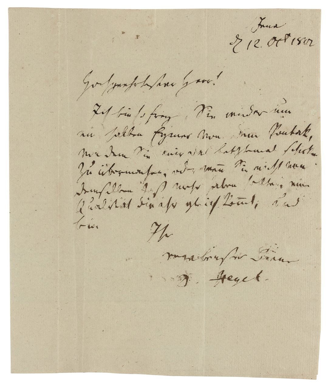 Nimikirjoituskirje Gebruder Ramannille (viinikauppiaille Erfurtissa), Jena tekijältä Georg Wilhelm Friedrich Hegel