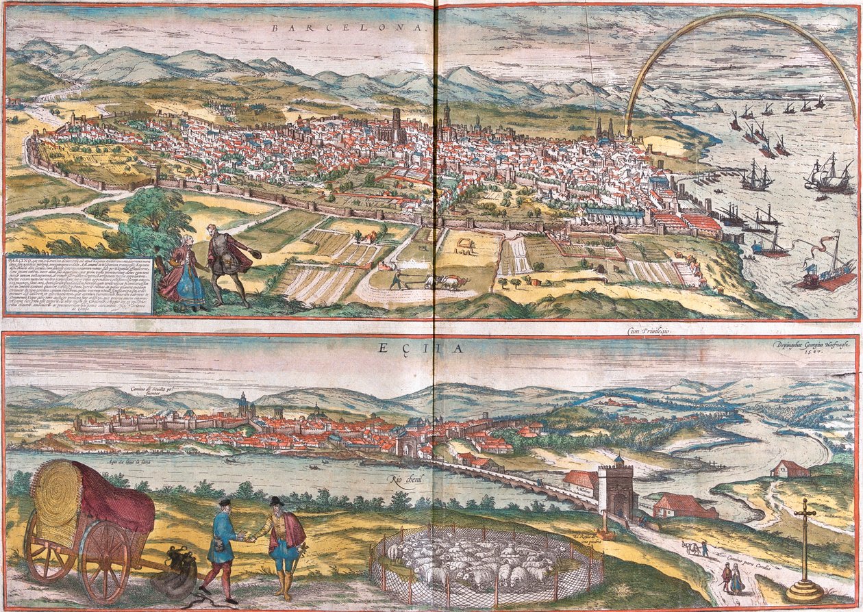 Barcelona, Ecija, Espanja tekijältä Georg and Hogenberg Franz (1535 90) Braun