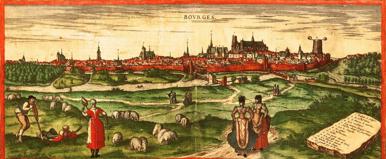 Bourges, - Roomalainen kaupunki tekijältä Georg and Hogenberg Franz (1535 90) Braun