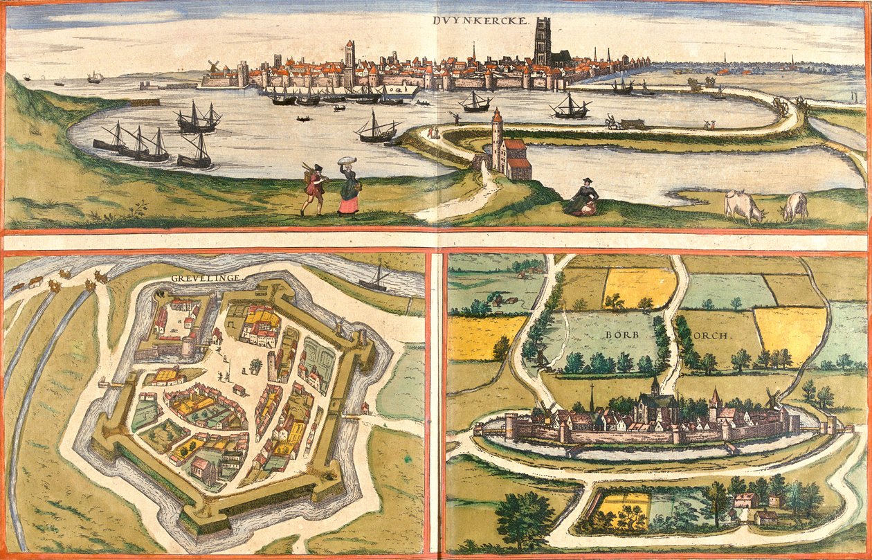 Dunkerque, Gravelines, Bourbourg, Ranska tekijältä Georg and Hogenberg Franz (1535 90) Braun