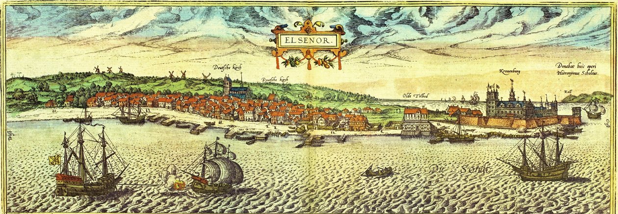 Elsinore, Tanska tekijältä Georg and Hogenberg Franz (1535 90) Braun