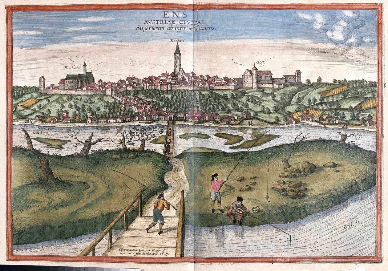 Enns, Itävalta (kaiverrus tekijältä Georg Braun and Hogenberg Franz