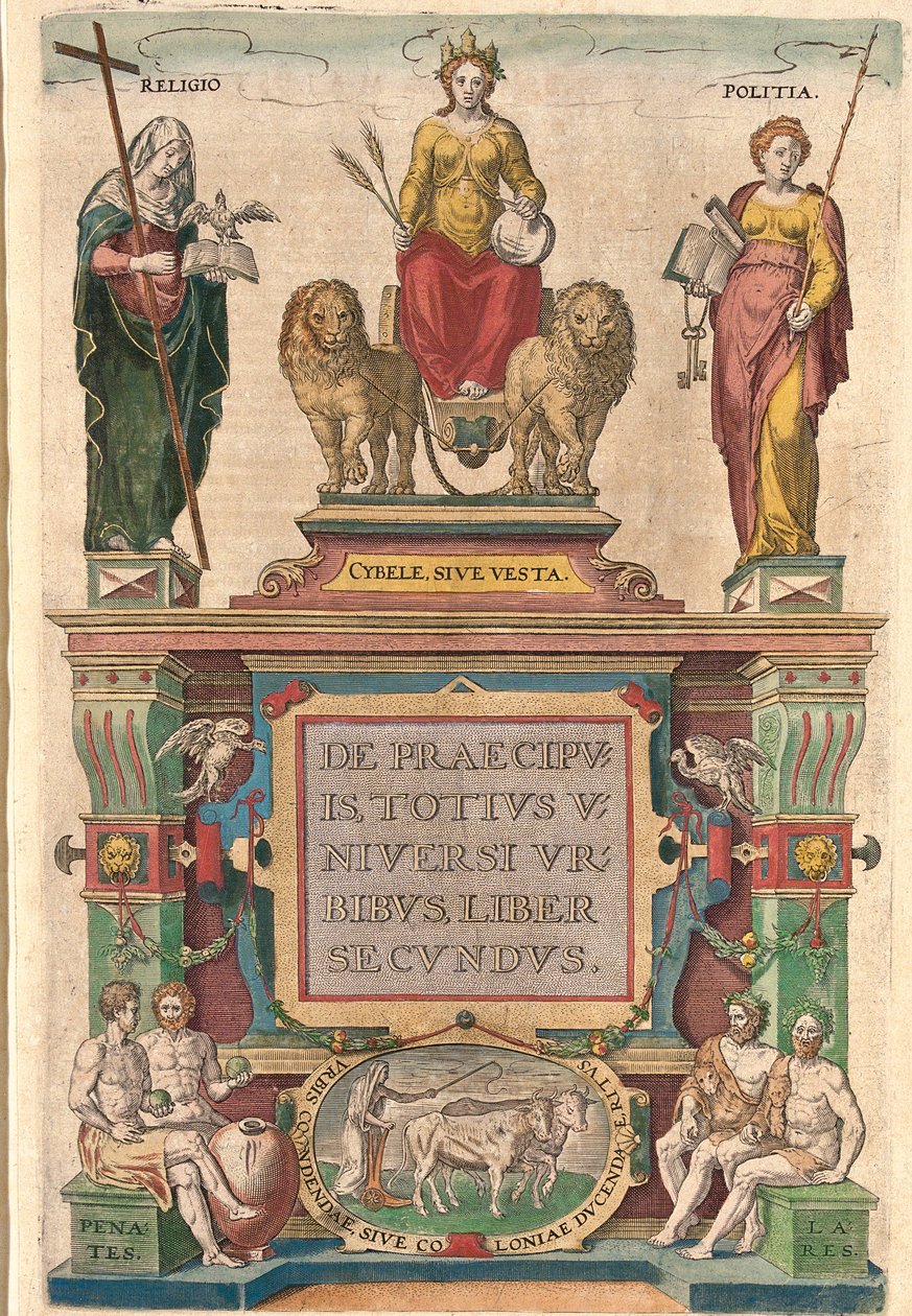 Braunin ja Hogenbergin kirjan Civitates orbis terrarum etukansi. tekijältä Georg and Hogenberg Franz (1535-90) Braun