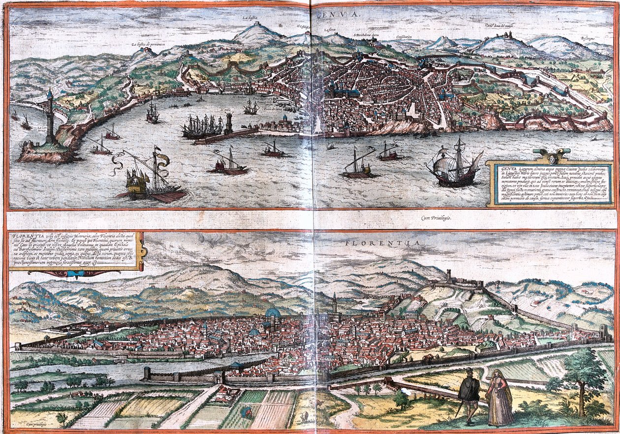 Genova, Firenze, Italia tekijältä Georg and Hogenberg Franz (1535 90) Braun