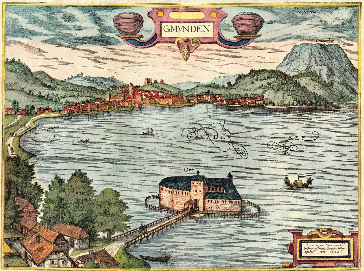 Gmunden, Itävalta tekijältä Georg and Hogenberg Franz (1535 90) Braun