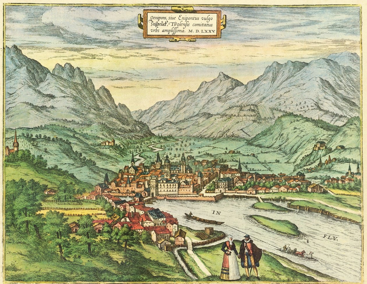 Innsbruck, Itävalta, Tirol tekijältä Georg and Hogenberg Franz (1535 90) Braun