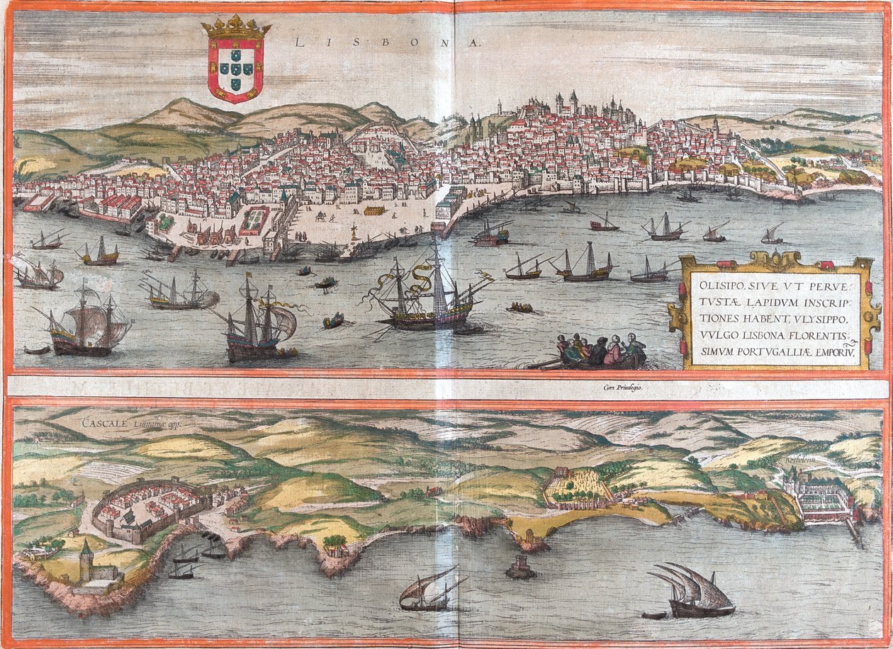 Lissabon, Cascais, Portugali tekijältä Georg and Hogenberg Franz (1535 90) Braun