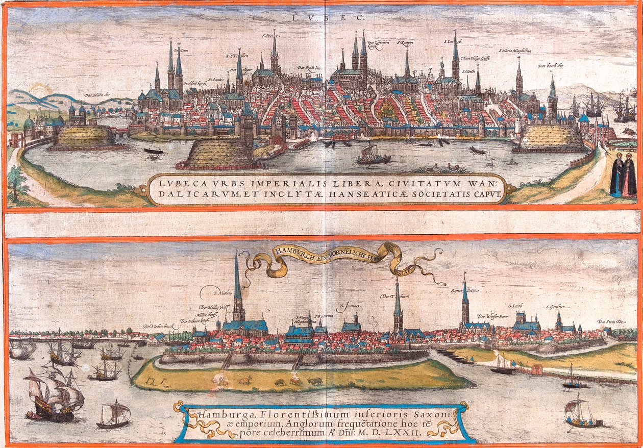 Lübeck, Hampuri, Saksa tekijältä Georg and Hogenberg Franz (1535 90) Braun