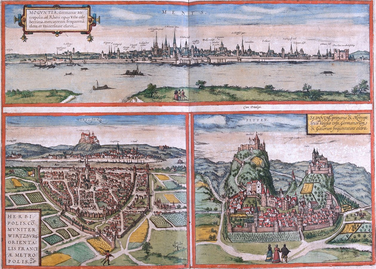 Mainz, Würzburg, Sion, Saksa. tekijältä Georg and Hogenberg Franz (1535 90) Braun