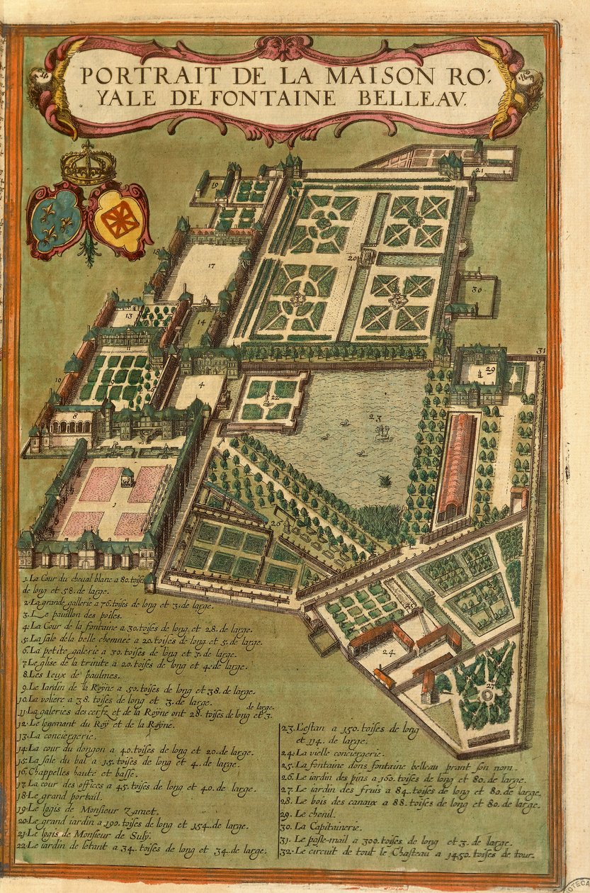Georg Braunin Civitates Orbis Terrarumin kartta Fontainebleaun linnasta tekijältä Georg Braun and Hogenberg Franz