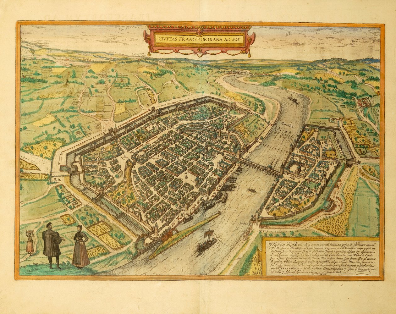 Frankfurtin kartta Civitates Orbis Terrarumilta, kirjoittanut Georg Braun tekijältä Georg Braun and Hogenberg Franz