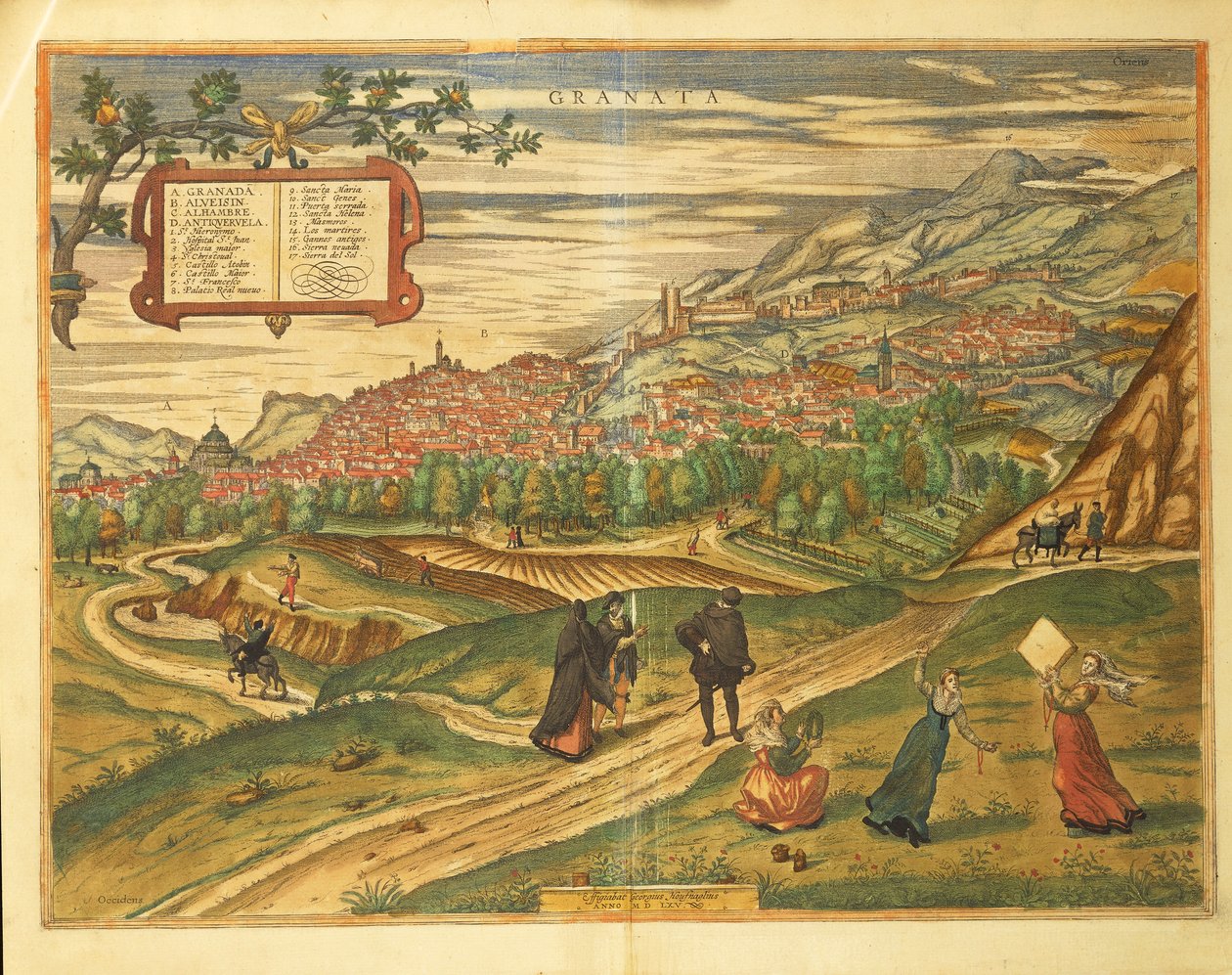 Granadan kartta Civitates Orbis Terrarumilta, kirjoittanut Georg Braun tekijältä Georg Braun and Hogenberg Franz