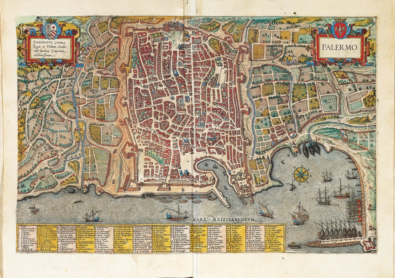 Palermon kartta Georg Braunin teoksesta Civitates Orbis Terrarum. tekijältä Georg Braun and Hogenberg Franz