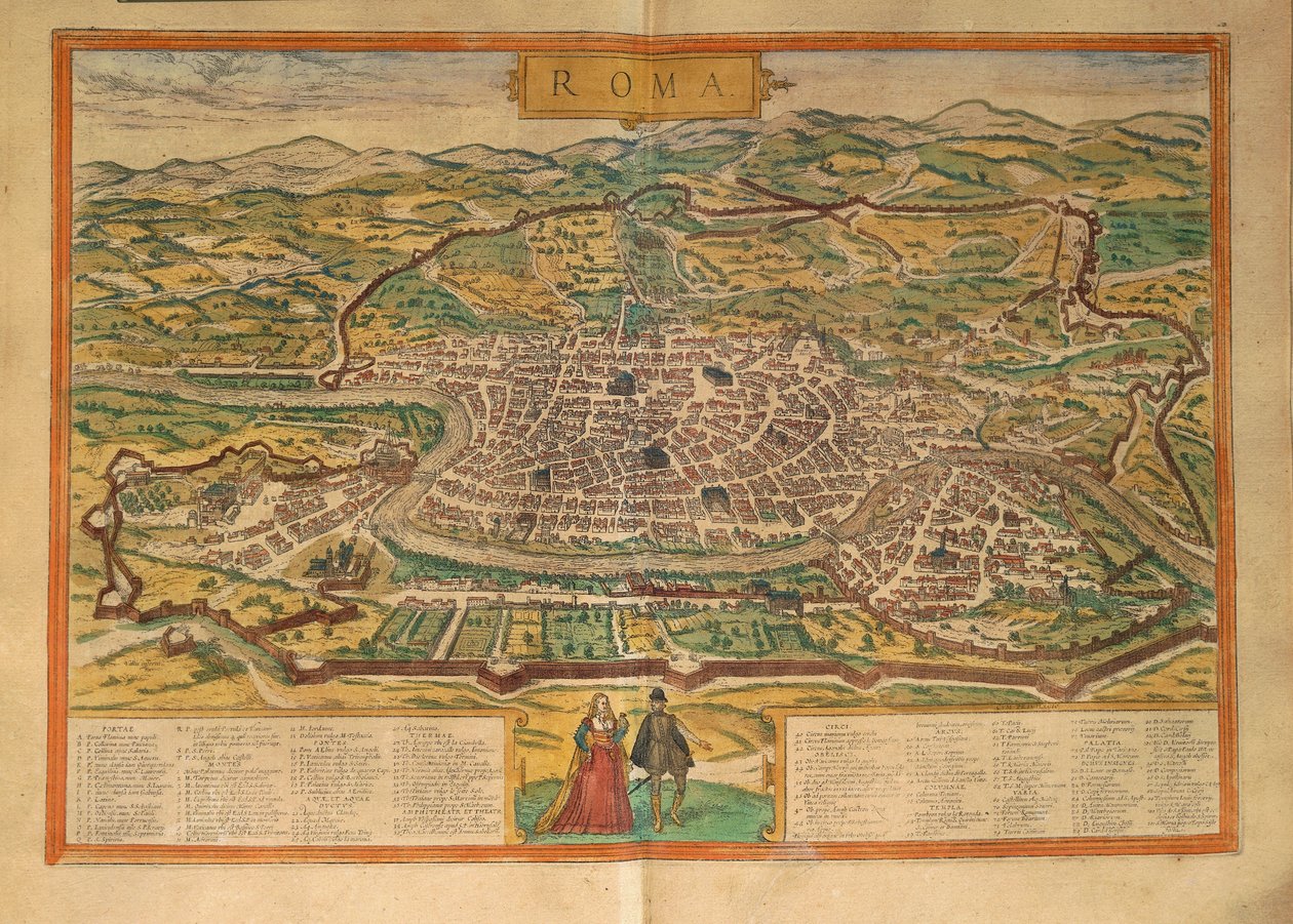 Georg Braunin Civitates Orbis Terrarum -teoksesta peräisin oleva Rooman kartta. tekijältä Georg Braun and Hogenberg Franz