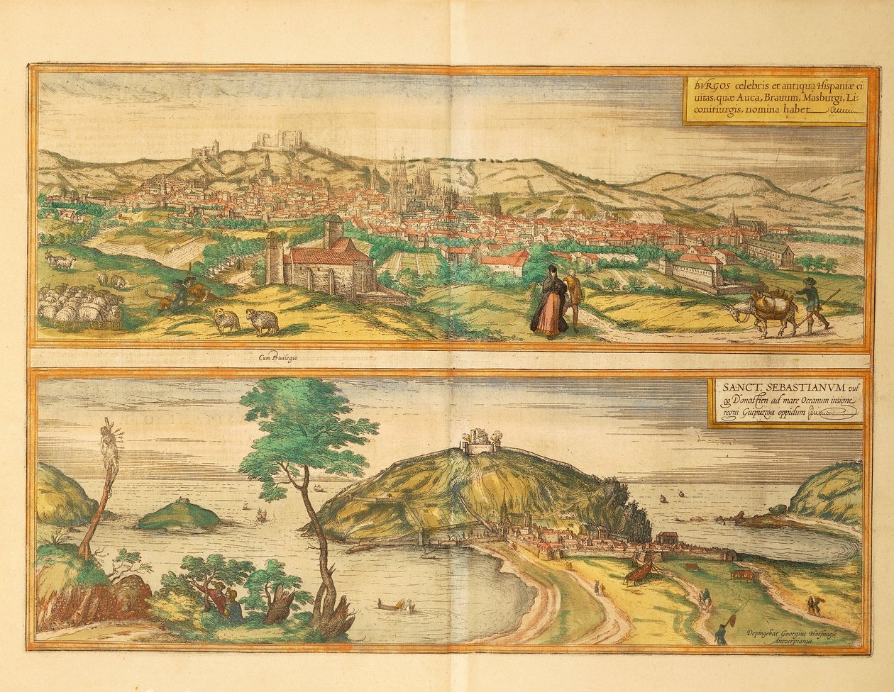 Georg Braunin kartta San Sebastianista ja Burgosista toisesta maailmansodasta tekijältä Georg Braun and Hogenberg Franz