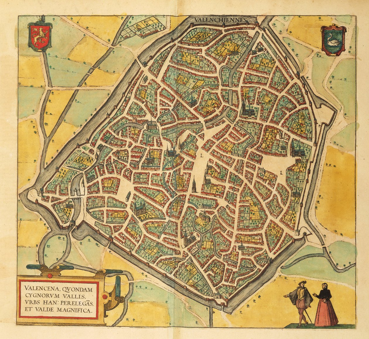 Valenciennesin kartta Civitates Orbis Terrarumilta, kirjoittanut Georg Braun tekijältä Georg Braun and Hogenberg Franz