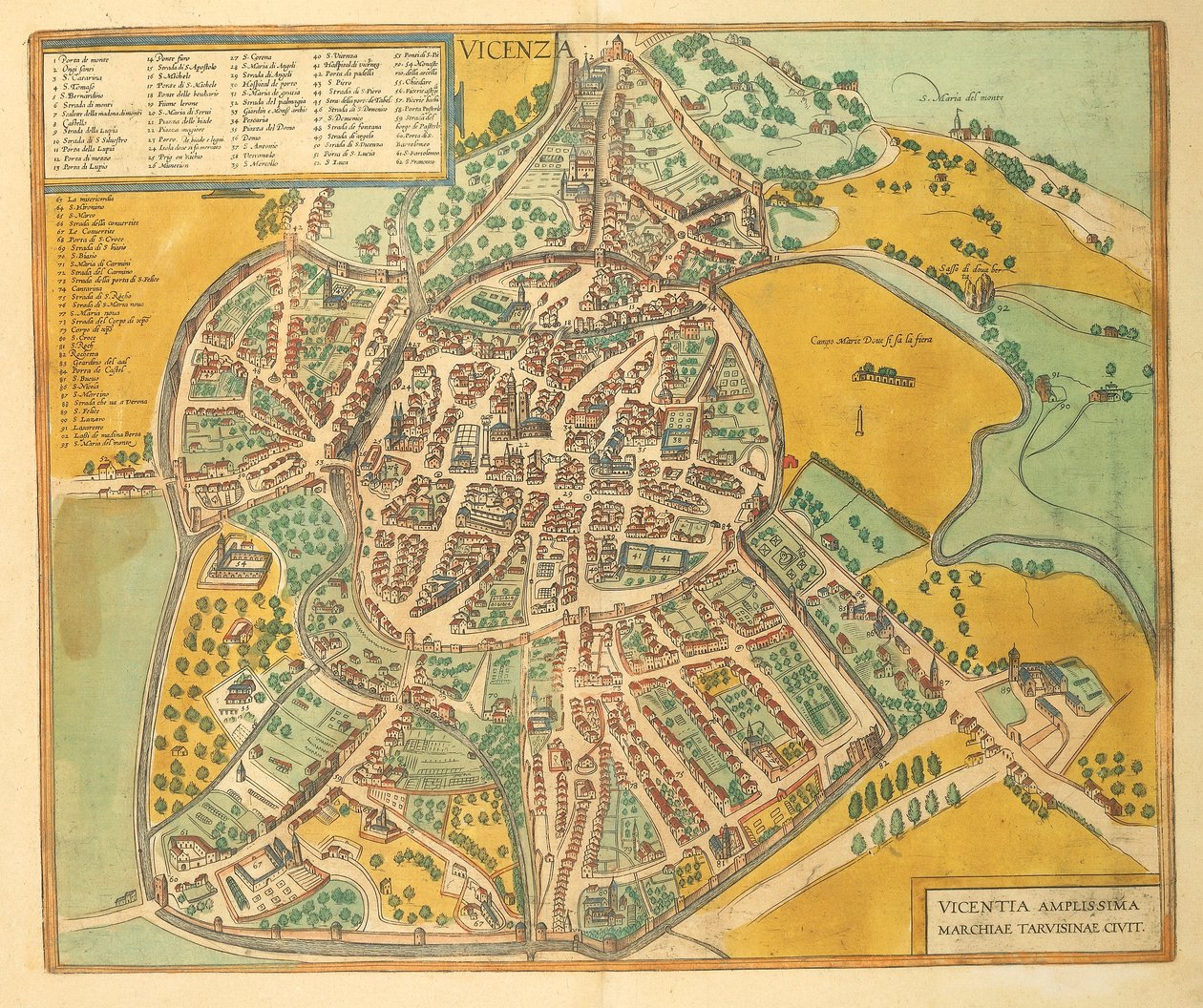 Vicenzan kartta Civitates Orbis Terrarumilta, kirjoittanut Georg Braun tekijältä Georg Braun and Hogenberg Franz