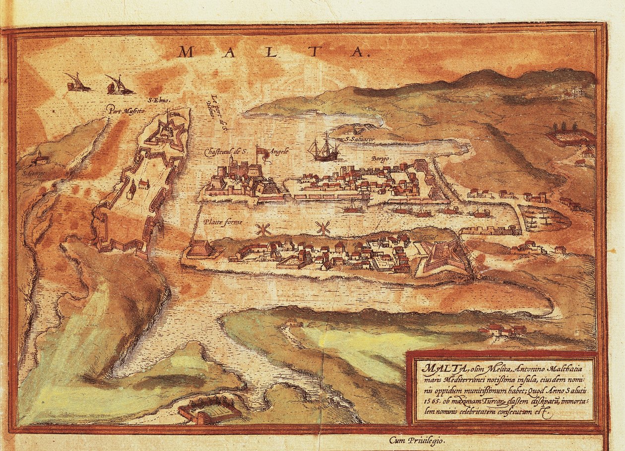 Maltan saaren kartta, Georg Braunin Civitates Orbis Terrarumilta tekijältä Georg Braun and Hogenberg Franz