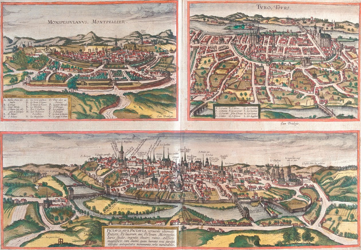 Montpellier, Tours, Poitiers, Ranska tekijältä Georg and Hogenberg Franz (1535 90) Braun