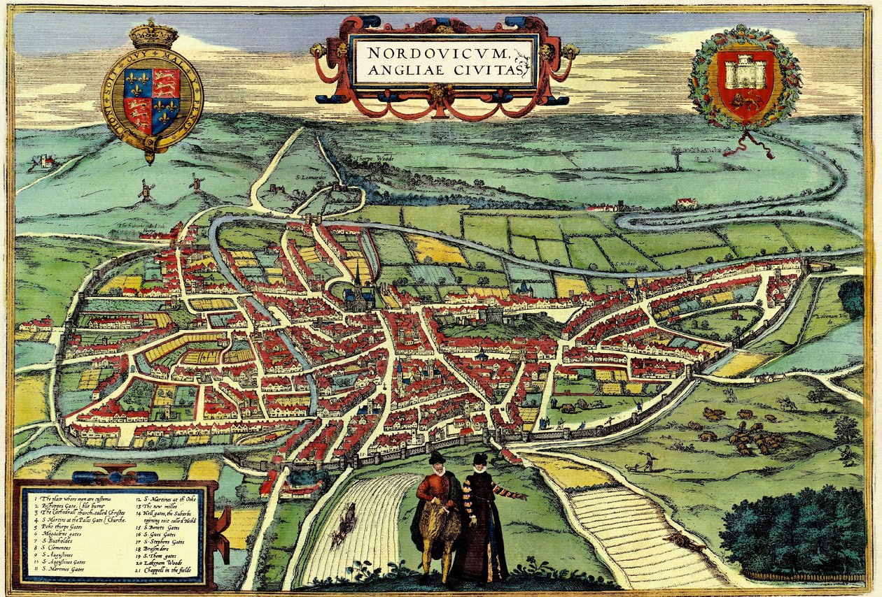 Norwich, Englanti tekijältä Georg and Hogenberg Franz (1535 90) Braun