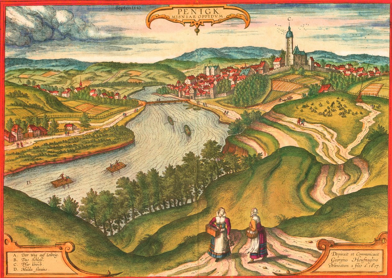 Penig, Saksa tekijältä Georg and Hogenberg Franz (1535 90) Braun