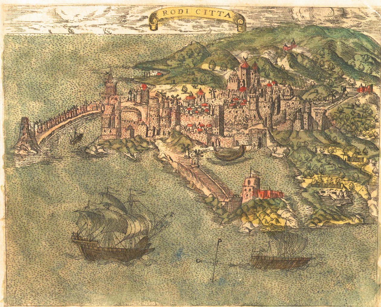Rodos, Kreikka tekijältä Georg and Hogenberg Franz (1535 90) Braun