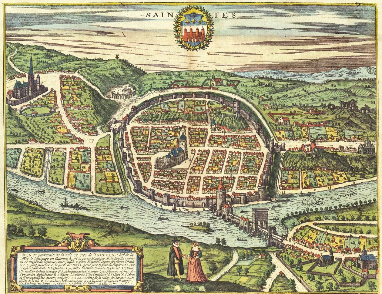 Saintes, Ranska tekijältä Georg and Hogenberg Franz (1535 90) Braun