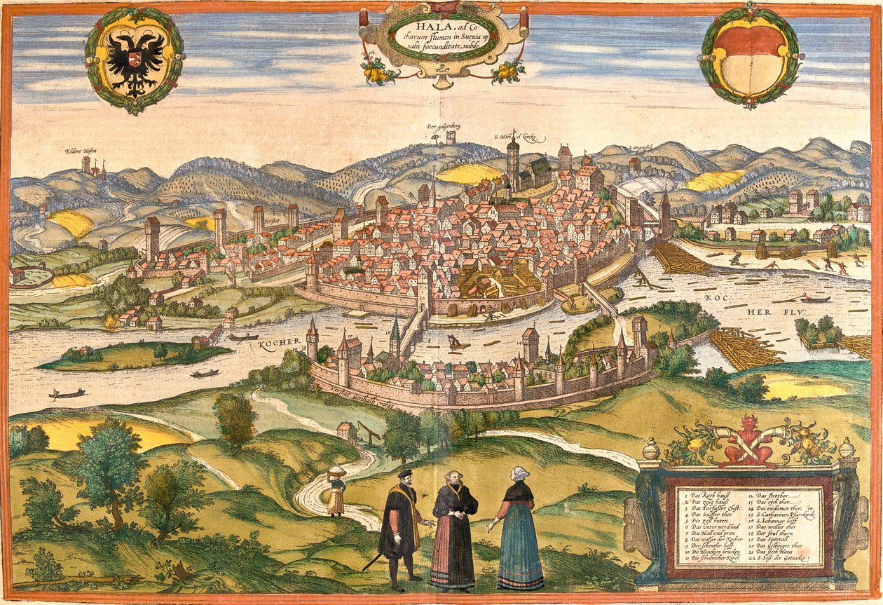 Schwäbisch Hall , Saksa tekijältä Georg and Hogenberg Franz (1535 90) Braun