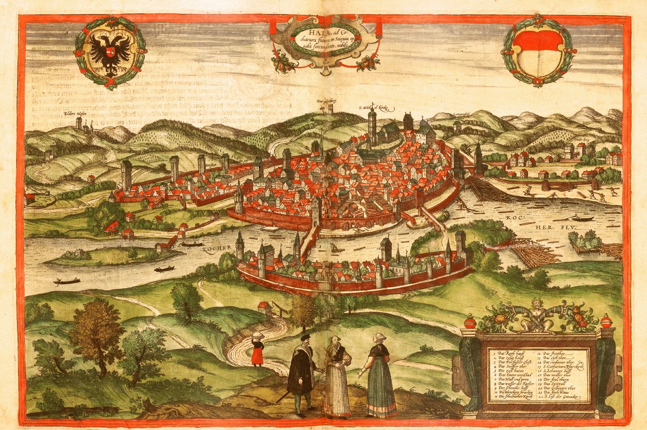Swabischhall, Swabia, Saksa tekijältä Georg and Hogenberg Franz (1535 90) Braun