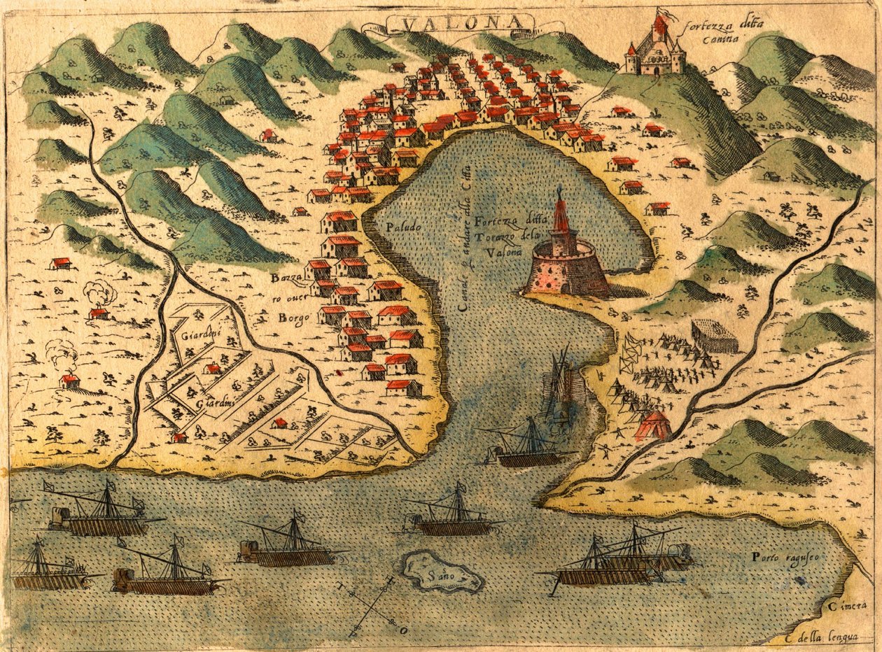 Vlore, Kreikka tekijältä Georg and Hogenberg Franz (1535 90) Braun