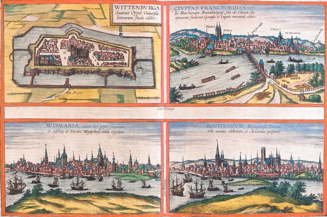 Wittenberg, Frankfurt, Wismar, Rostock, Saksa. tekijältä Georg and Hogenberg Franz (1535 90) Braun