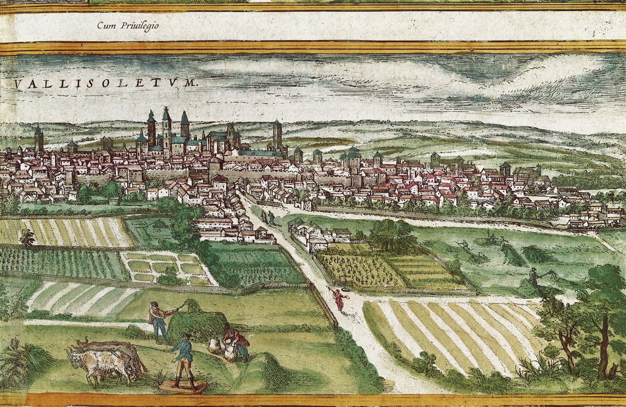 Maatalousmaa lähellä Valladolidia Yhdysvalloissa, kirjoittanut Franz HOGENBERG (1535-1590) tekijältä Georg Braun and Hogenberg Franz