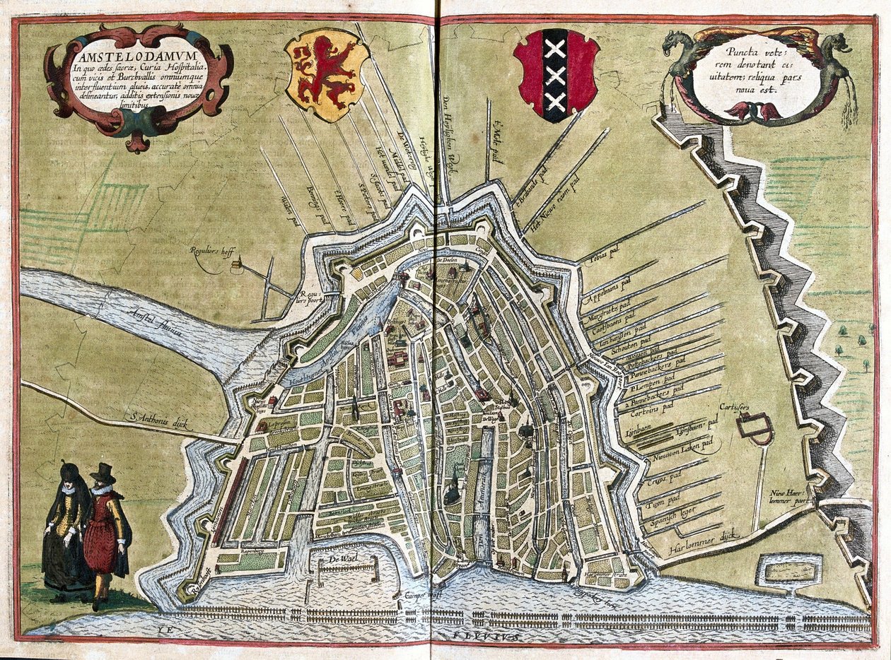 Amsterdam, Alankomaat (kaiverrus tekijältä Georg Braun and Hogenberg Franz