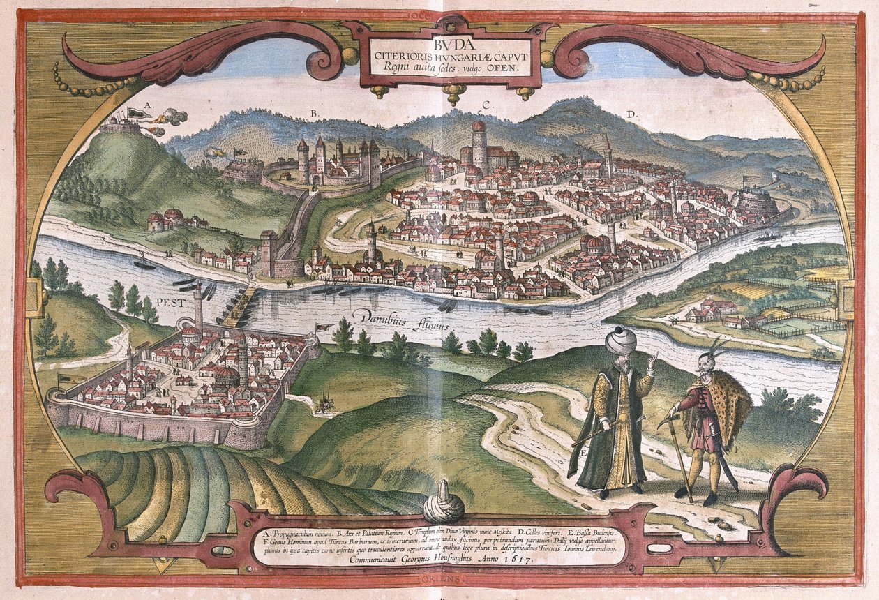 Budapest, Unkari (kaiverrus tekijältä Georg Braun and Hogenberg Franz
