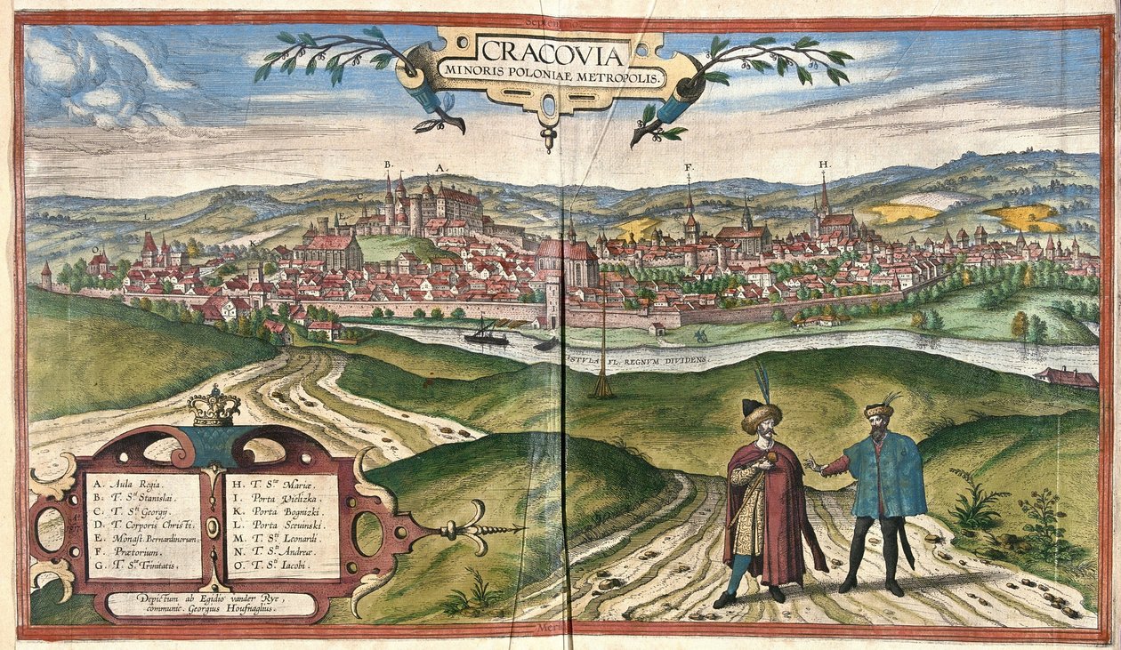 Krakova, Puola (kaiverrus tekijältä Georg Braun and Hogenberg Franz