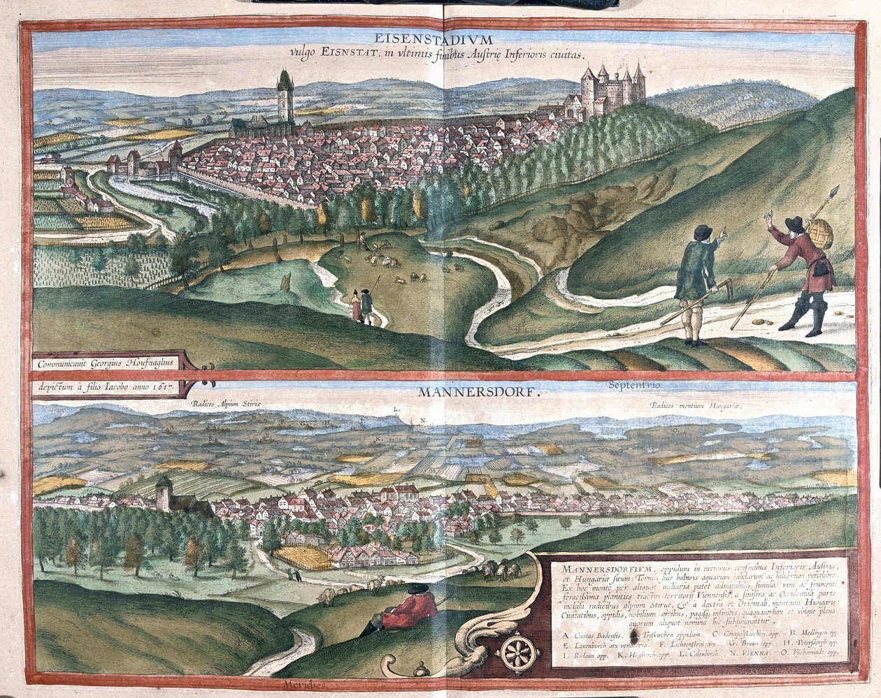 Eisenstadt ja Mannersdorf am Leithagebirge, Itävalta (kaiverrus tekijältä Georg Braun and Hogenberg Franz