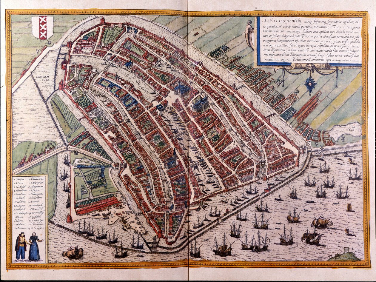 Amsterdamin kartta. Braunin ja Hogenbergin atlas. Amsterdam 1588 tekijältä Georg Braun and Hogenberg Franz