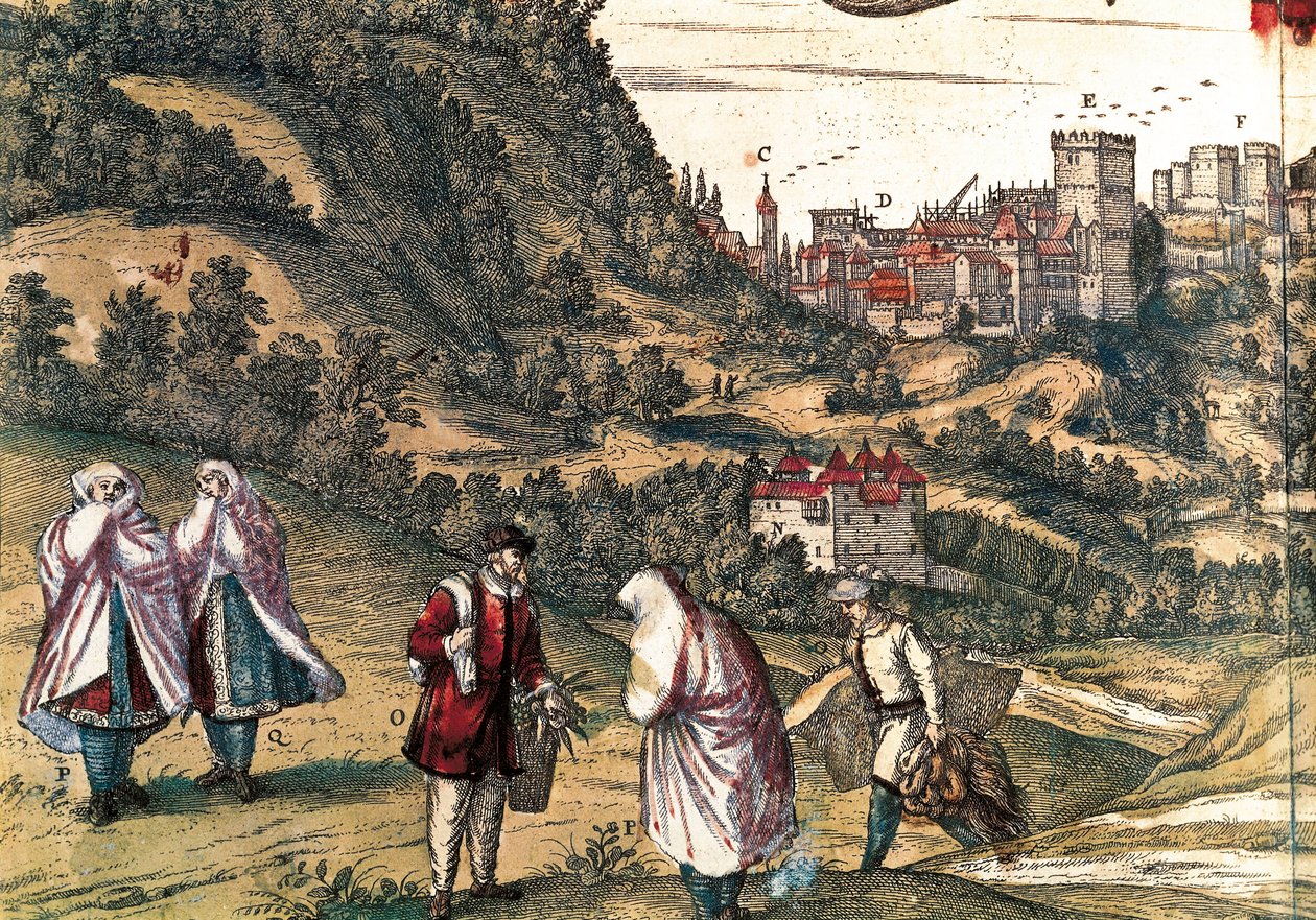Alhambran Mauritius, George Braunin kaiverrus "Civitatis Orbis Terrarum", jonka on kirjoittanut Franz HOGENBERG (1535-1590), toimittanut Gottfried Kempesen Kölnissä kuudessa osassa tekijältä Georg Braun and Hogenberg Franz