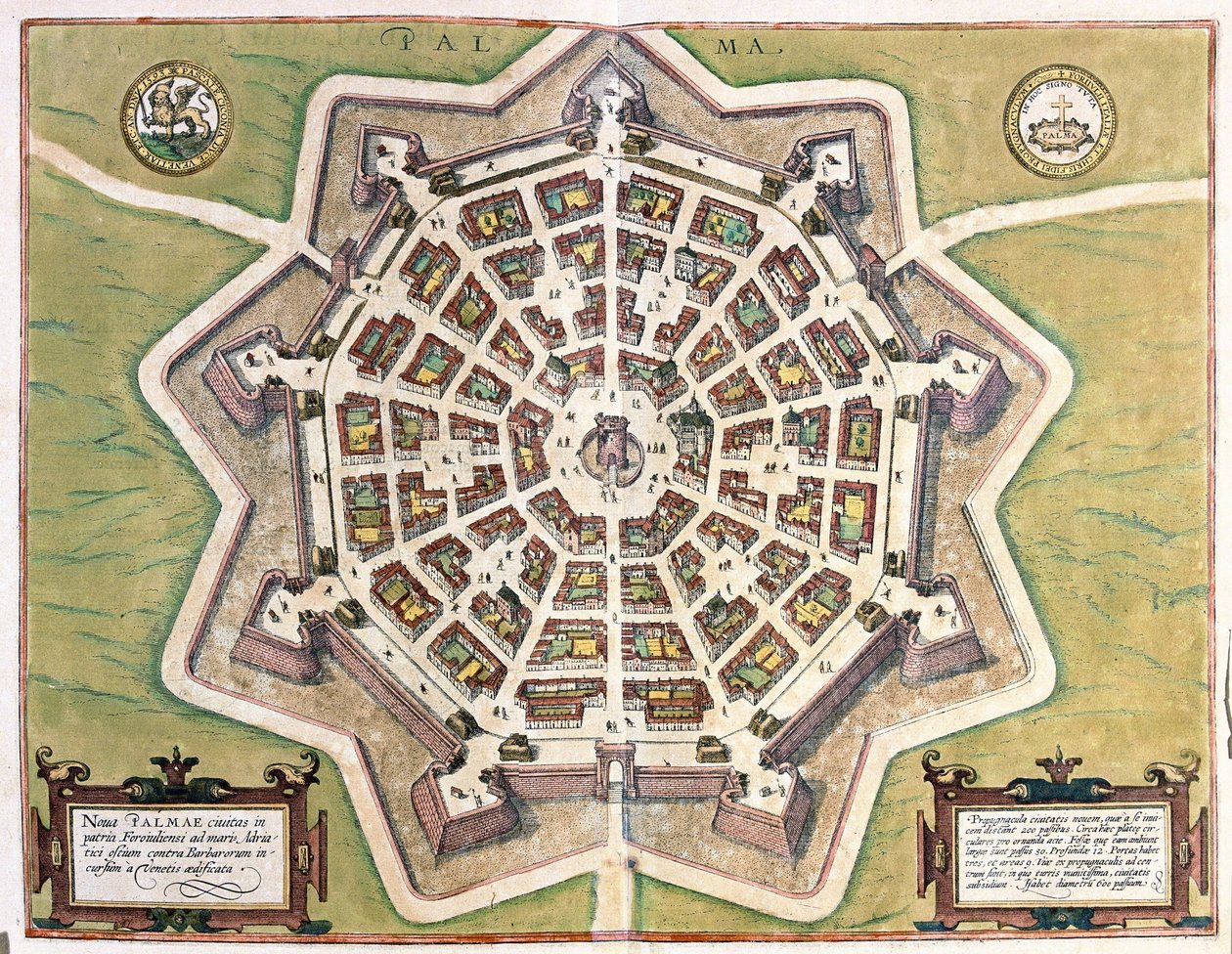 Palmanova, Udinen maakunta, Italia (kaiverrus tekijältä Georg Braun and Hogenberg Franz
